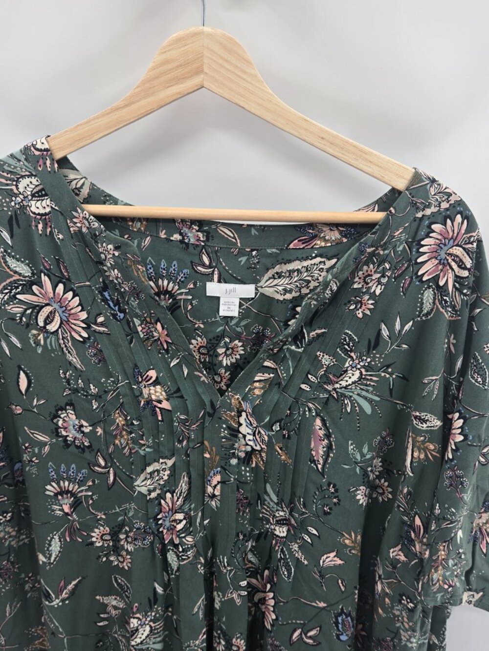 J. Jill Green Floral Pintuck Shirt Dress Rayon Size 3x - Picture 4 of 13